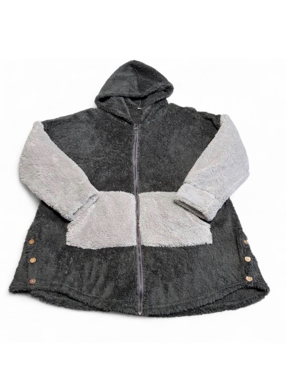 3/$20 Teddy Fleece Zip Up Hoodie Jacket Women’s 2XL Soft Cozy Gray Colorblock